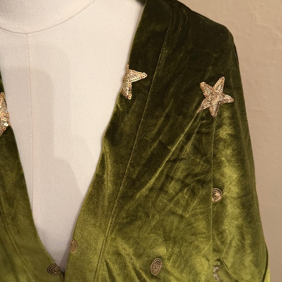 Lenni Whiskey Medium Duster Green Velvet Gold Sequin Embroidered Free People - Picture 4 of 12